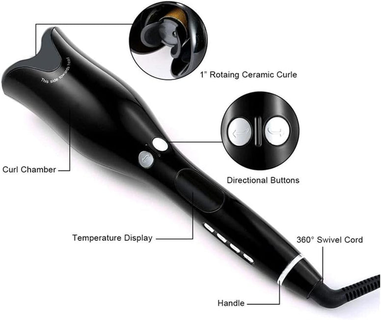 Professional Automatic Curling Iron Air Curler Spin N Curl 1 Inch Ceramic Rotating Curler (Black)