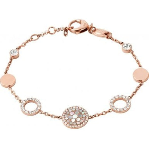 Fossil Women's Stainless Steel Val Mosaic Mother of Pearl Disc Station Chain Bracelet, Rose Gold, One Size