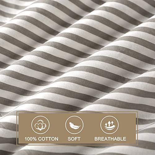 JELLYMONI 100% Natural Cotton 3pcs Striped Duvet Cover Sets,White Duvet Cover with Grey Stripes Pattern Printed Comforter Cover,with Zipper Closure & Corner Ties(Queen Size)