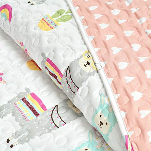 Lush Decor Southwest Llama Cactus Reversible Print 4 Piece Quilt Set, White & Blush, Full/Queen