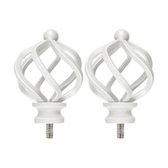 KAMANINA Top-Bead Twisted Cage Replacement Finials for 3/4 or 5/8 Inch Curtain Rod, Ivory White, 2pcs