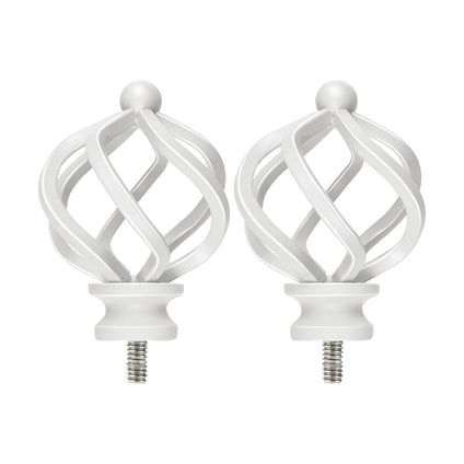 KAMANINA Top-Bead Twisted Cage Replacement Finials for 3/4 or 5/8 Inch Curtain Rod, Ivory White, 2pcs