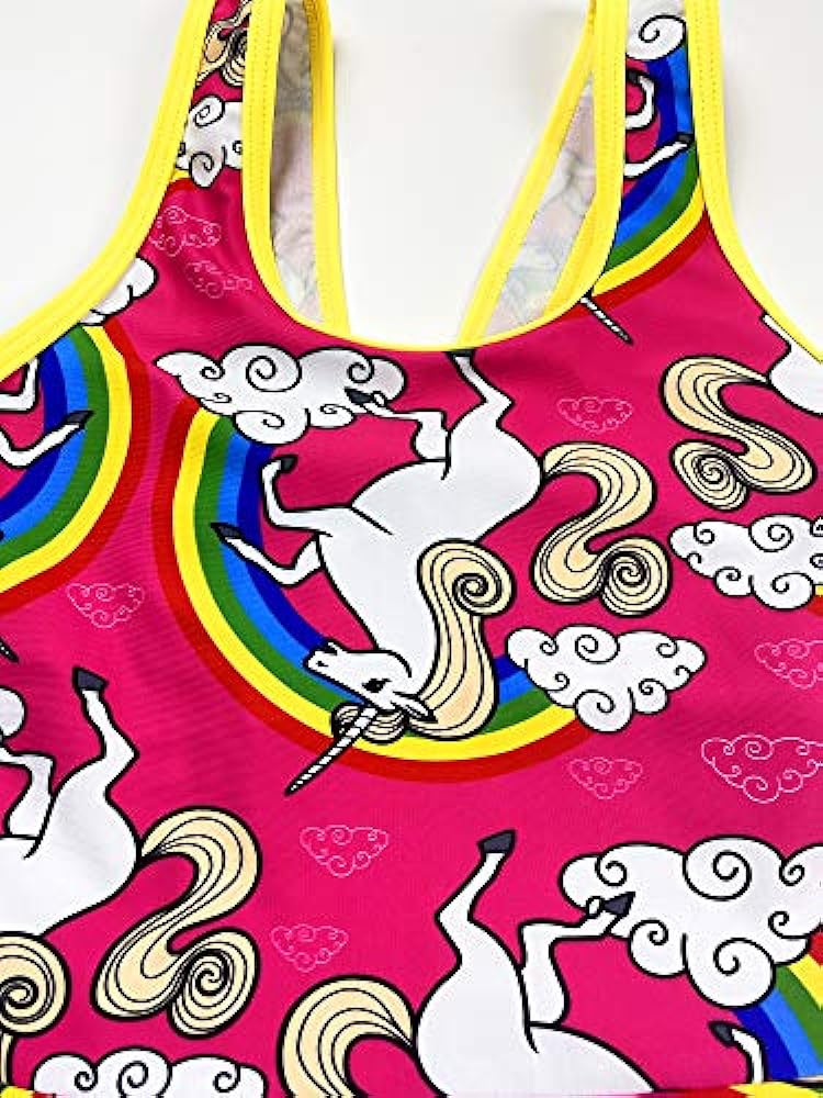 KuKiee Girls One Piece Rainbow Unicorn Swimsuit Stars Print Swimwear Bathing Suit