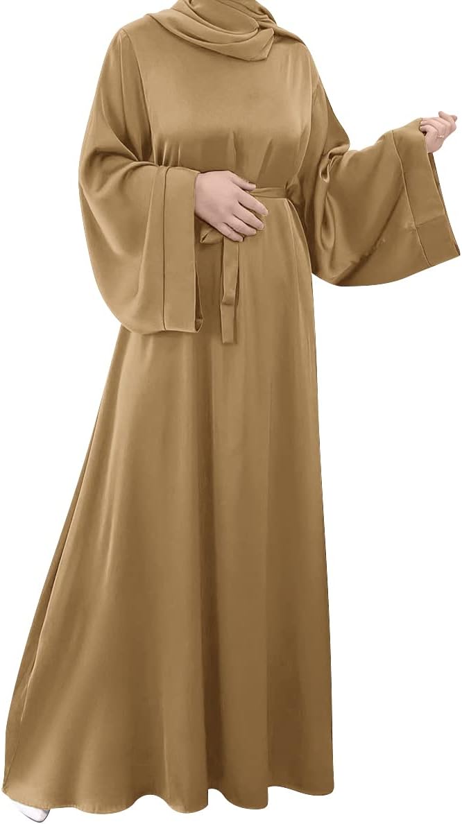 IMEKIS Women Muslim Abaya Long Sleeve Maxi Dress Loose Full Cover East Arabian Robe Dubai Islamic Dubai Prayer Clothes