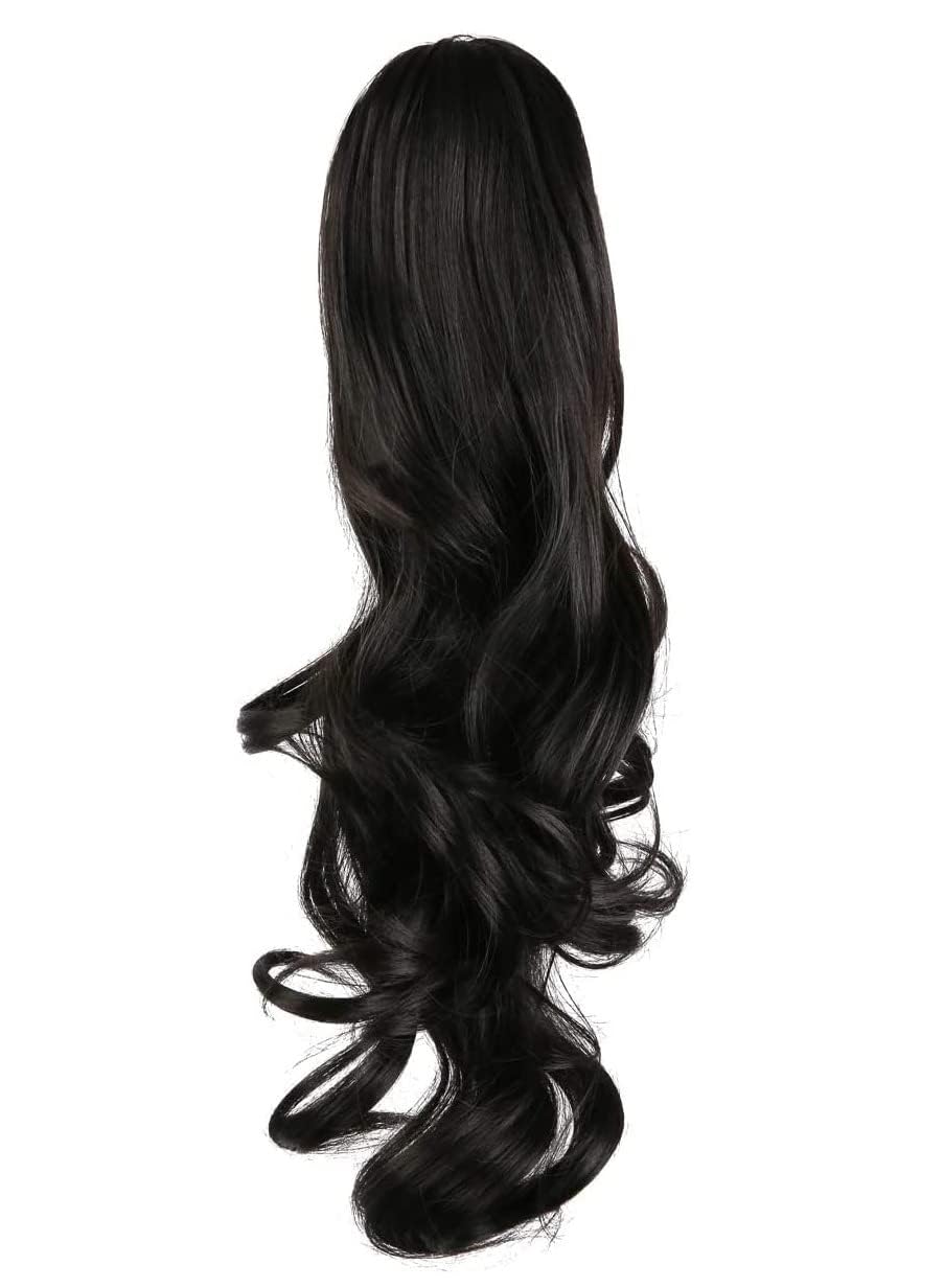 Synthetic Long Straight Claw Ponytail Wigs Clip In AH Tail Hair Ponytail (CURLY, 1B)