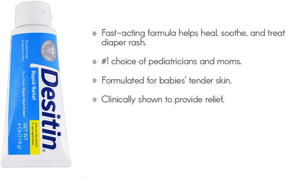 Johnson & Johnson Desitin Rapid Relief Diaper Rash Cream By Johnson And Johnson For Kids - 4 Oz Cream