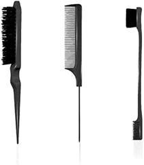 FALAK Slick Brush Set 3 Pcs HIXI Bristle Hair Brush, Teasing Comb, Edge Hair Brush, and Sturdy Rat Tail Comb - , Babies, and Kids' Hair Care (Black Edition)
