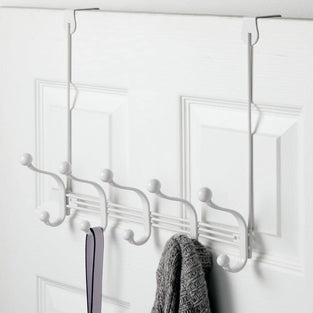 mDesign Practical Hook Rack - Wall Coat Rack with 10 Coat Hooks for Kitchen, Hallway and Bathroom - Hooks for Storing Coats, Jackets, Scarves and Towels - White