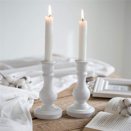 Sziqiqi Wooden Candle Holders for Taper Candle Set of 2 Wood Candlestick Holder for Home Dinner Table Countertop Fireplace Mantel Foyer Entryway Decoration Wedding Candle Centerpiece 6.7'' Tall White