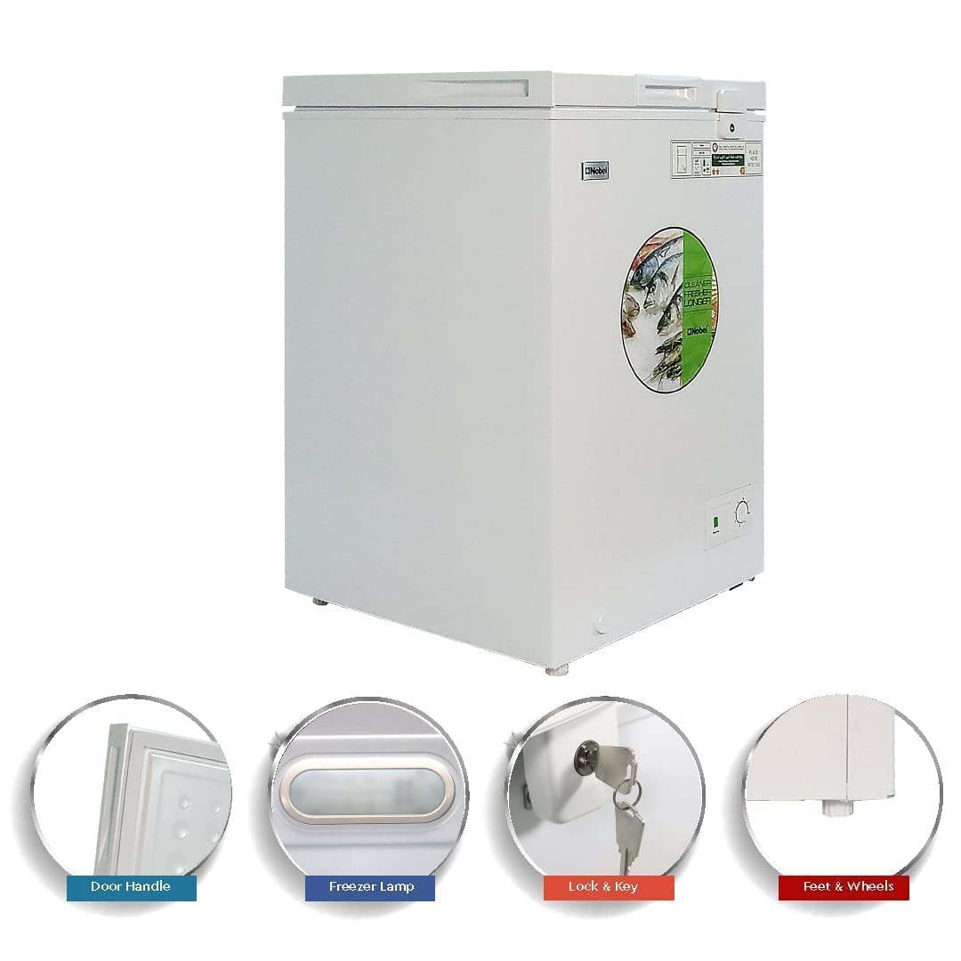 NOBEL Single Door Freezer White 100 Litres Plastic Coated Aluminum Inside Tropical Inside Condenser NCF150