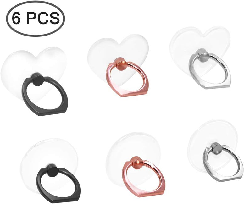 6 Pcs Transparent Mobile Phone Ring Holder, SENHAI Round and Heart-shaped 360 Degree Rotating Universal Ring Buckle Grip Stand for Smartphones, Tablets
