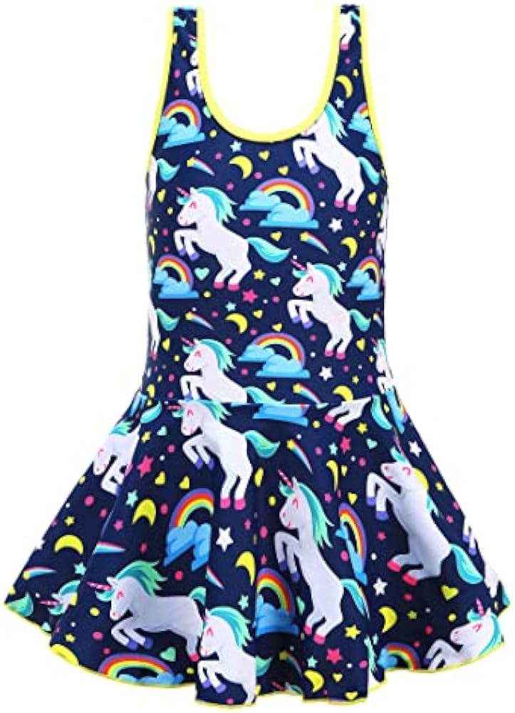 KuKiee Girls One Piece Rainbow Unicorn Swimsuit Stars Print Swimwear Bathing Suit