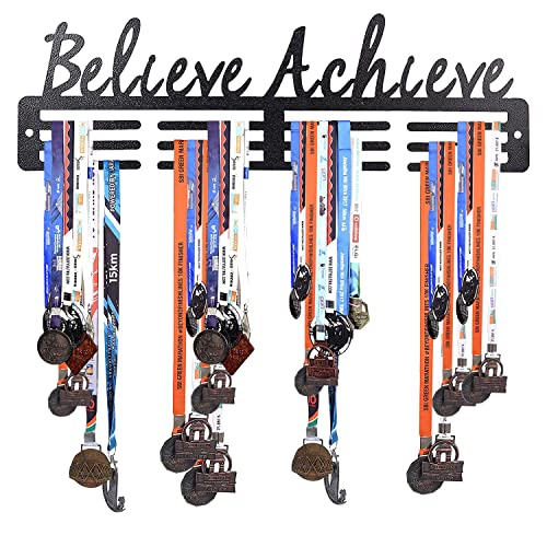 SEHAZ ARTWORKS Medal Hanger Display | Medal Holder Display | Race Medal Display Case | Running Medal Hanger Display | Marathon Medal Display | Medal Rack | Display Upto 40 Medals (Black)
