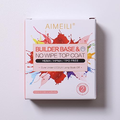 AIMEILI 5 in 1 Builder Base and No Wipe Top Coat Soak Off UV LED Gel Nail Polish Varnish Long Lasting Gel Polish 2x10ml