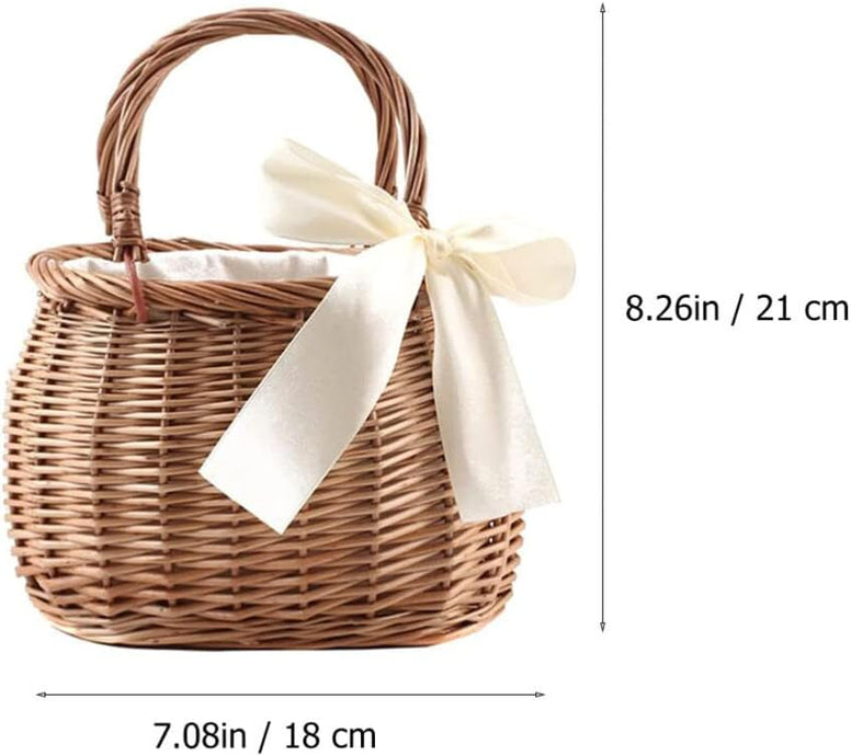 NOLITOY Picnic Basket Rattan Flower Basket, Handwoven Wicker Flower Candy Storage Basket with Handle for Picnic Wedding Home Garden Decoration Rattan Storage Basket