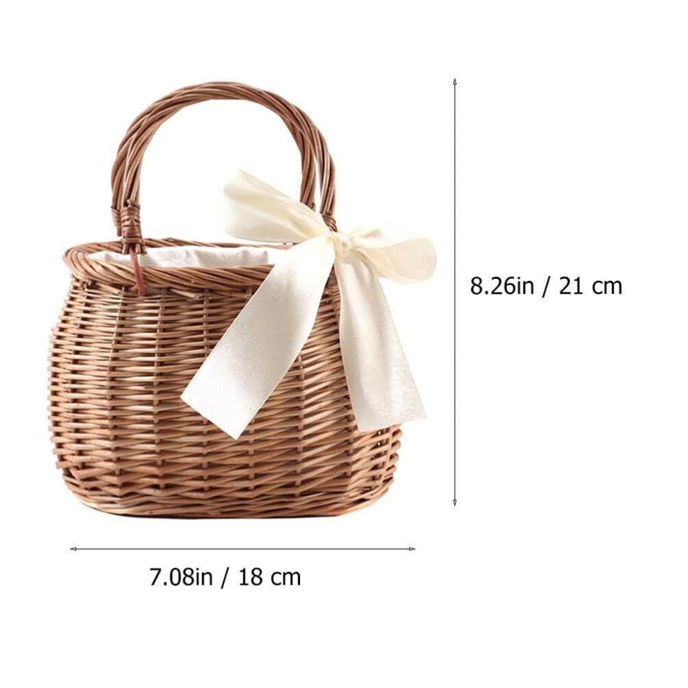 NOLITOY Picnic Basket Rattan Flower Basket, Handwoven Wicker Flower Candy Storage Basket with Handle for Picnic Wedding Home Garden Decoration Rattan Storage Basket