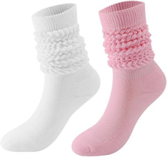 Sweet seven Colorful Scrunch Socks - 80s 90s Knee High Cotton Socks (2 Pairs) for Women and Girls