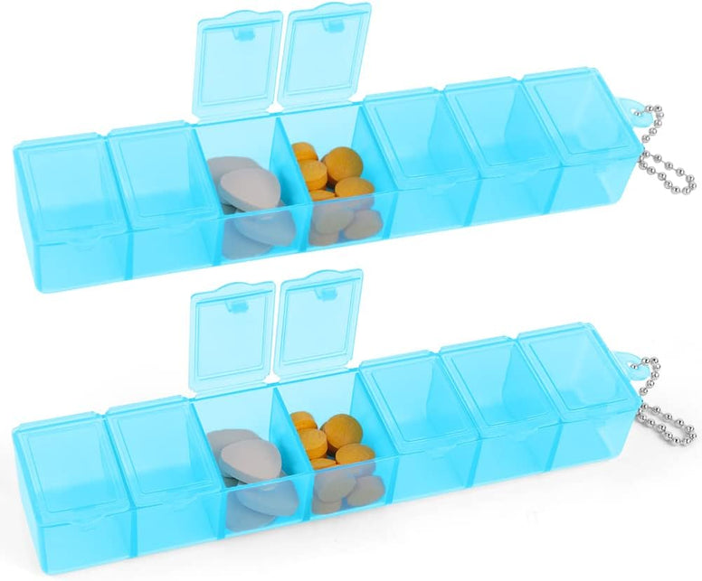AOOWU Pill Box, 2 Pieces Weekly Pill Box, Pocket Pill Box, Daily Pill Box, Pill Box, Medicine Organizer for Vitamins and Supplements (Blue)