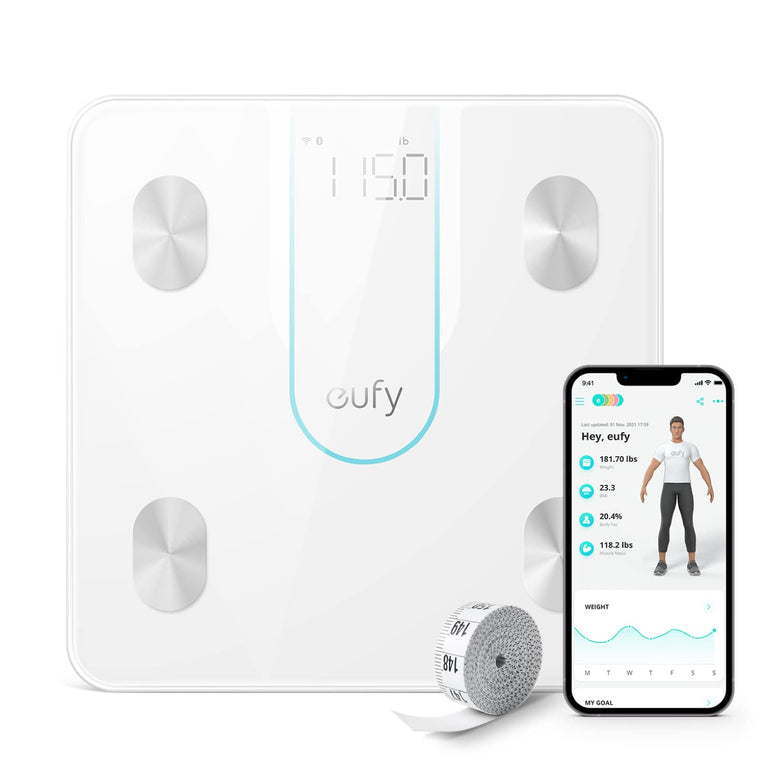 eufy Smart Scale P2, Digital Bathroom Weight Scale with Wi-Fi, Bluetooth Weighing Scale, 15 Measurements Including Weight, Body Fat, BMI, Muscle & Bone Mass, 3D Virtual Body Mod, 50 g/0.1 lb, IPX5