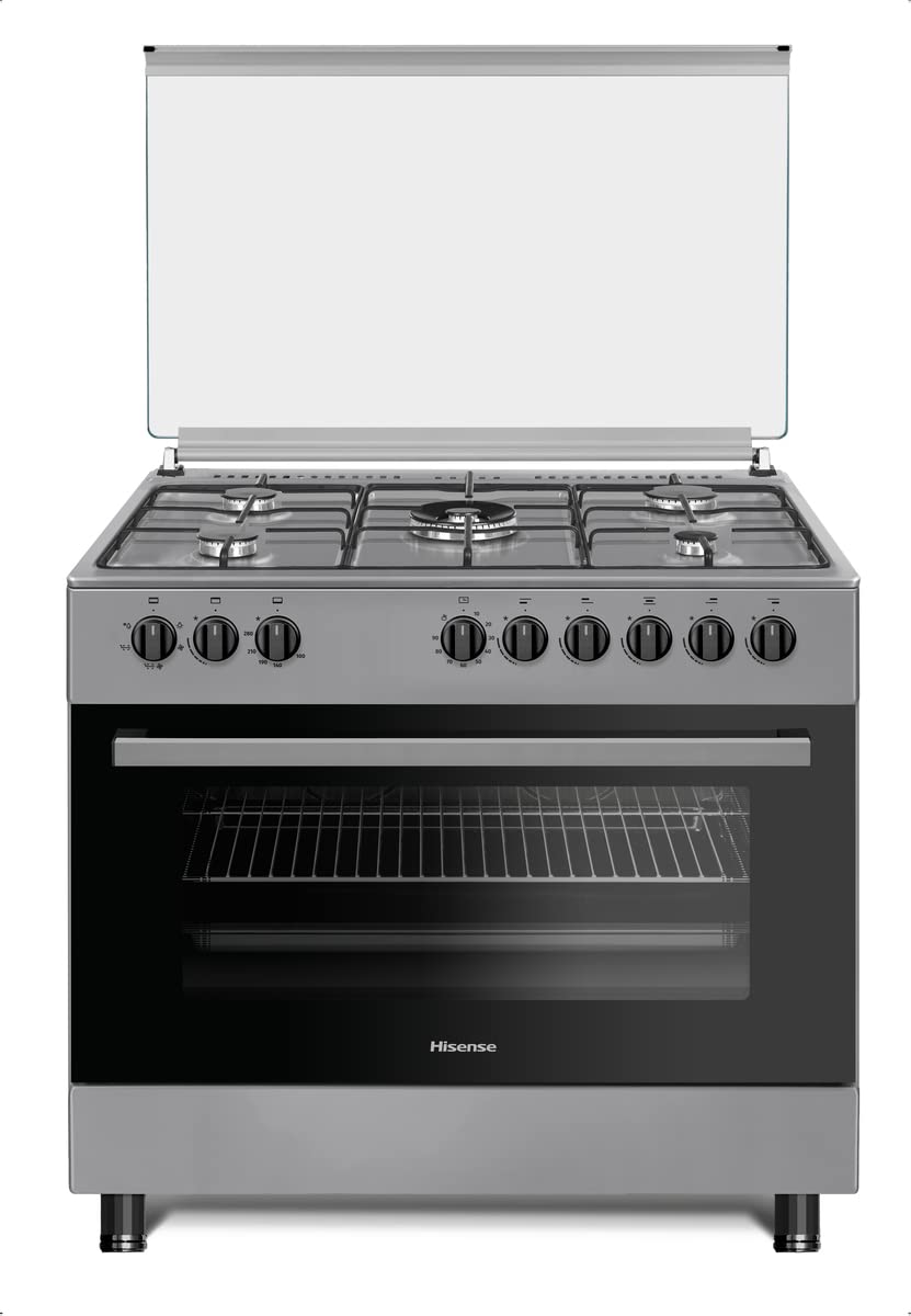 Hisense HGI9B20S, 90 cm Freestanding Gas Cooker With Dual Fan, 105 Liters Multifunction Oven, Mate enameled Pan Support, One Hand Ignition, Stainless Steel, 1 Year Warranty