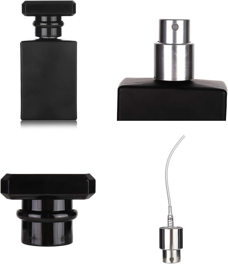 6 Pack 30ml / 1 Oz Black Assorted Refillable Perfume Bottle, Portable Square Empty Glass Perfume Atomizer Bottle with Spray Applicator 4 Free kinds of perfume dispenser(6 Pack 30ml / 1.01 oz. Black )