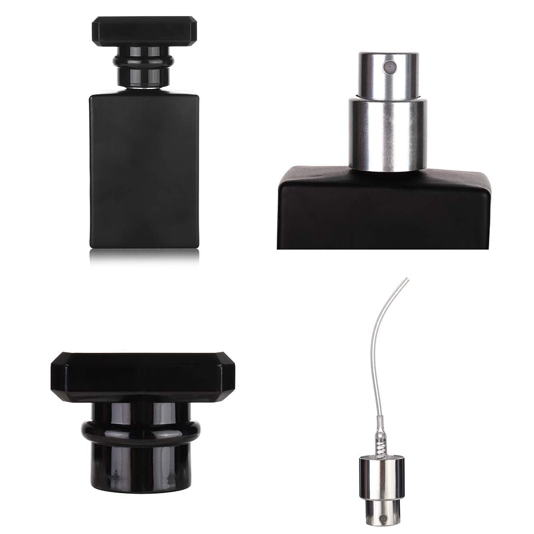 6 Pack 30ml / 1 Oz Black Assorted Refillable Perfume Bottle, Portable Square Empty Glass Perfume Atomizer Bottle with Spray Applicator 4 Free kinds of perfume dispenser(6 Pack 30ml / 1.01 oz. Black )