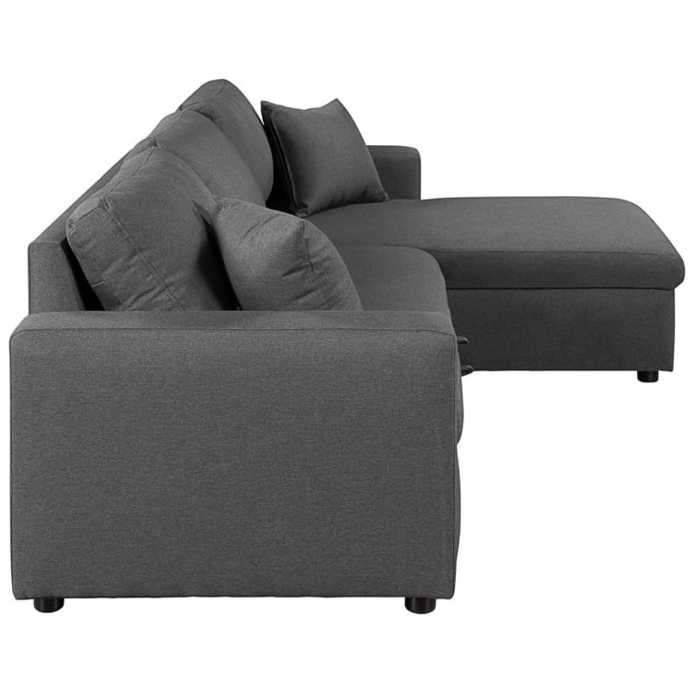 Karnak Diwan Sofa Cum Bed With Cushions L-Shaped Storage Space | Convertible Living Room Furniture (Grey)
