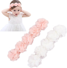 Baby Toddler Elastic Chiffon Flower Headbands Princess Girls Hand Sewing Beads Flower Headwear Nylon (QJ11 White pink)