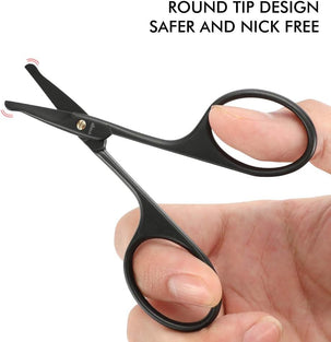 LIVINGO 4.5 inches Beard & Mustache Scissors for Men, Professional Rounded Tip Safety Sharp Stainless Steel Small Beauty Facial Nose Hair Trimming Shears Kit with Mini Comb and Leather Case