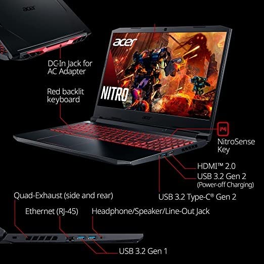 Acer Nitro 5 An515 Gaming Notebook 10Th Gen Intel Core I7-10750H Hexa Core Upto 5.0Ghz/16G DDR4/1T Ssd/4GB Nvidia®Geforce®Gtx 1650/15.6" Fhd Ips Led Lcd/Win 10/Black + Gaming Headset+ Mouse & Pad