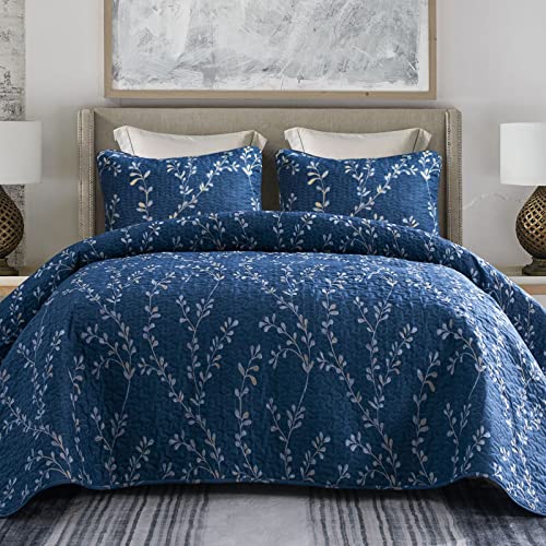 Floral Navy Queen Quilt Set Best for Beddings.