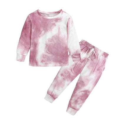 MYGBCPJS 2Pcs Kids Girls Tie Dye Sweatsuit Child Cotton Long Sleeve Outfits Set Sport Tracksuit Tops + Sweatpants 3-4years