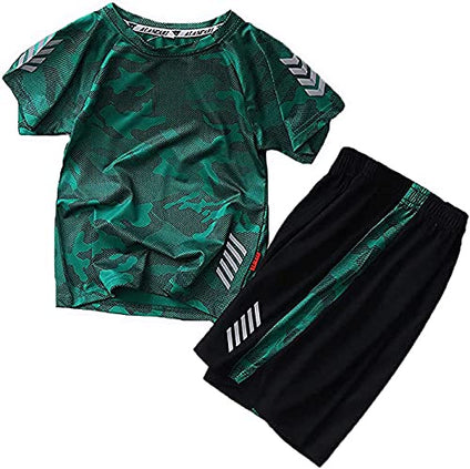 Jellyuu Boys Summer Clothing Sets Kids Outfit Set Camouflage Short Sleeve T-Shirt+ Shorts Sportswear 3-13Years