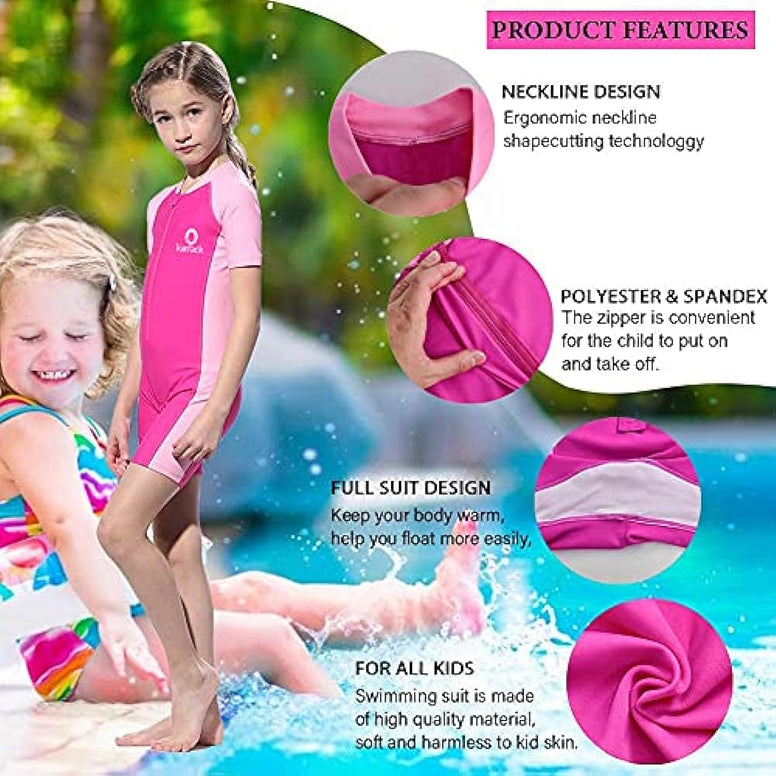 Karrack Girls and Boys One Piece Rash Guard Swimsuit Kid Water Sport Short Swimsuit UPF 50+ Sun Protection Bathing Suits