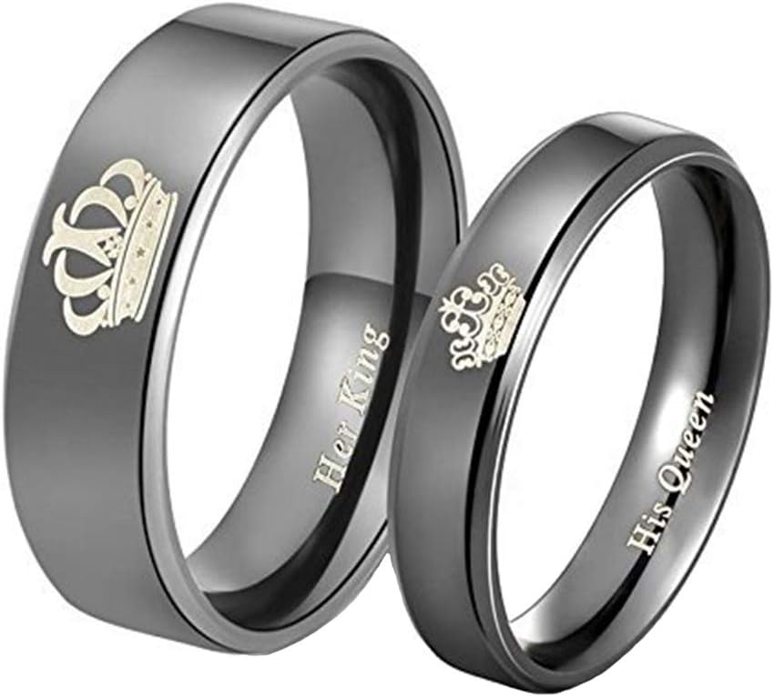 Yellow Chimes His Queen Her King Couple Collection Ring for Women (Black)(YCFJCR-12CRWN-BK)