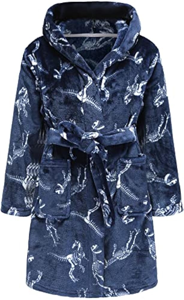 Kids Hooded Bathrobe Girls Soft Plush Hooded Flannel Pajamas Sleepwear Boys Spa Robe