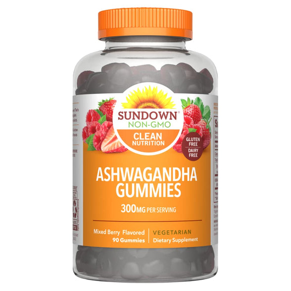 Sundown Ashwagandha Gummies, 300mg, KSM-66 Ashwagandha Extract, Mixed Berry, 90 Gummies