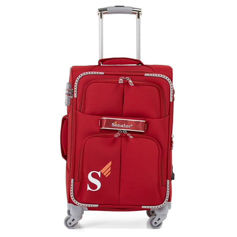 Senator Soft-Shell Luggage Extra Large Size Expandable Lightweight, Check in Size Luggage with Spinner Wheels 4 LL003 (Checked Luggage 32-Inch, Red)