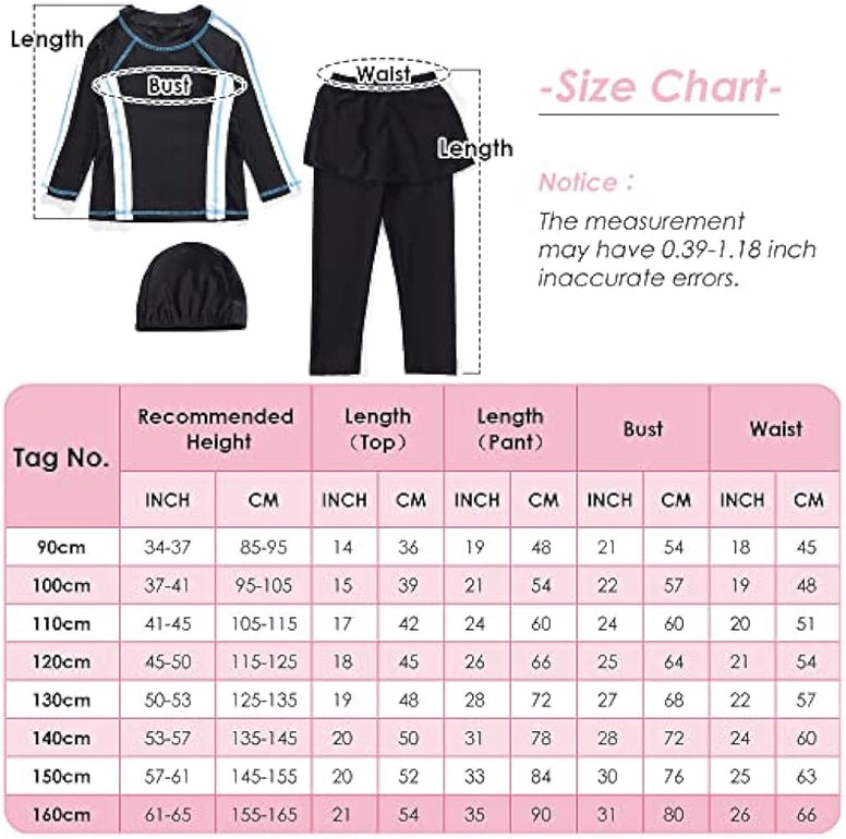 Maeau Muslim Swimsuit for Kids Girls Full Cover Islamic Bathing Suit Hijab Burkini Swimwear