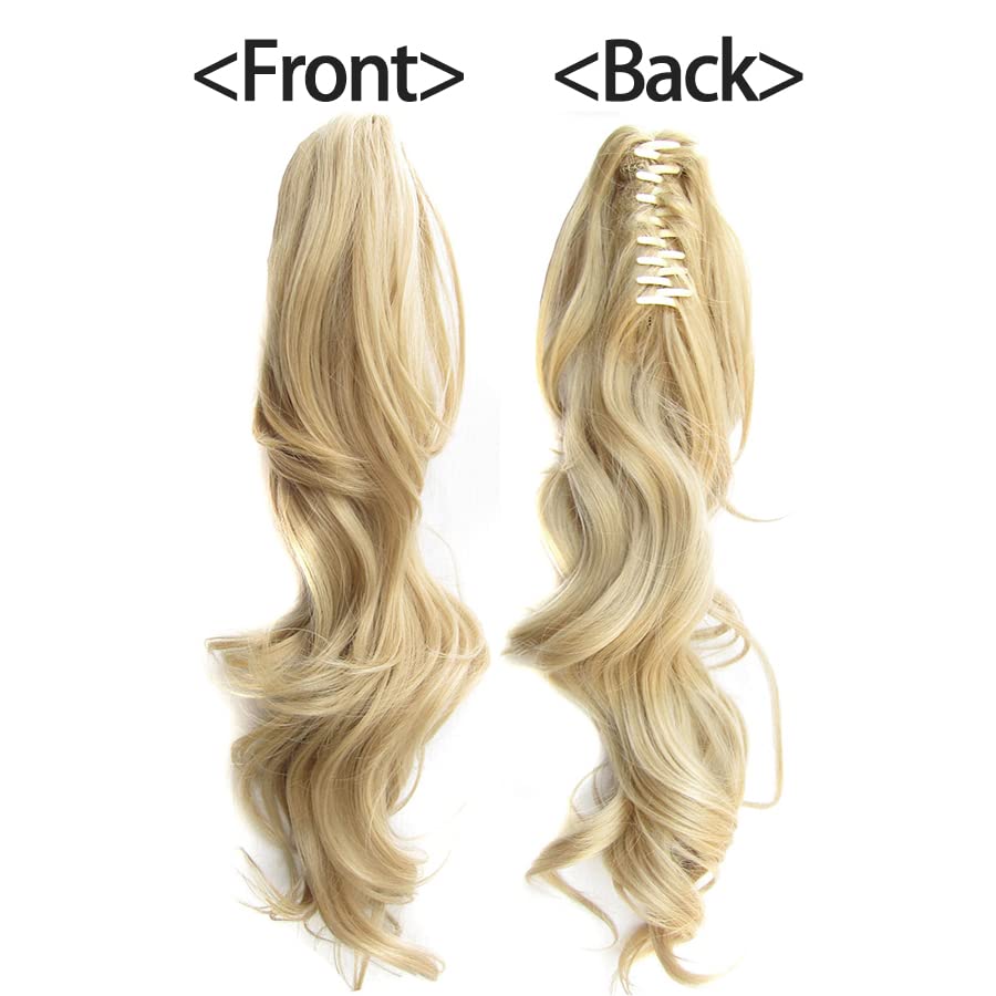 Long Blonde Ponytail,Clip in Claw Ponytails Extension Synthetic Wig Hair Extensions Hair pieces For Women Wavy 20" 5.5OZ (Pale Blonde)