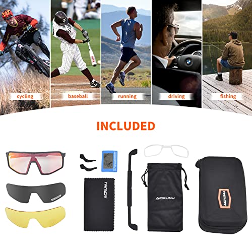 Polarized Cycling Glasses Sports Sunglasses, UV400 Protection Biking Glasses with 2 Interchangeable Lenses for Men Women