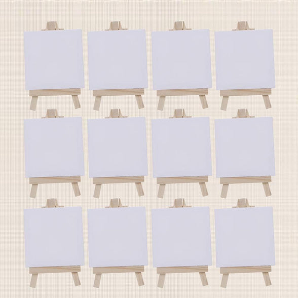 Toyvian 6 Sets Mini Canvas White Blank Small Canvas with Wooden Easel Canvas Panel Boards for Artist Painting Business Wedding Christmas Decoration