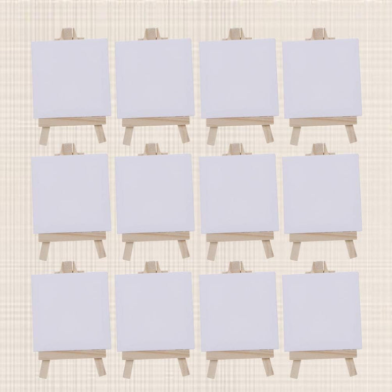 Toyvian 6 Sets Mini Canvas White Blank Small Canvas with Wooden Easel Canvas Panel Boards for Artist Painting Business Wedding Christmas Decoration