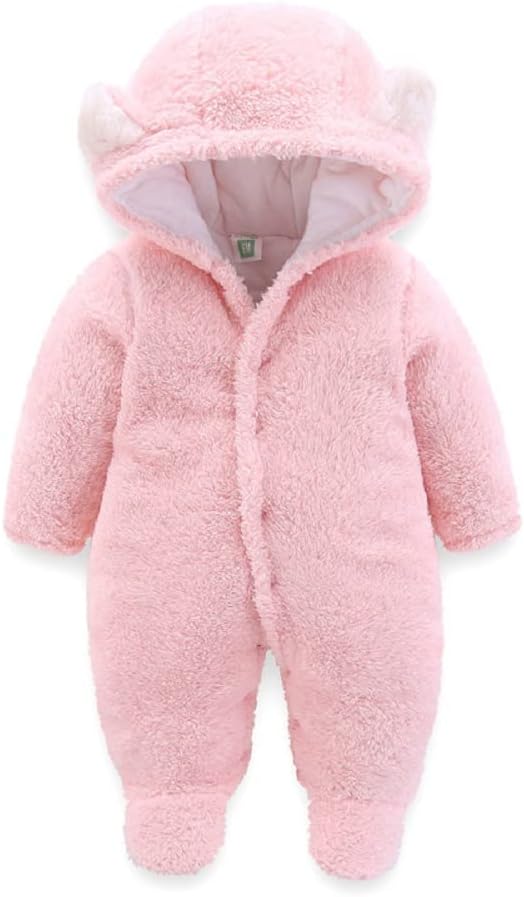 ALLAIBB Baby Newborn Snowsuit Winter Hooded Footie Fleece Jumpsuit for Infant Girls Boys (3-6 Months)