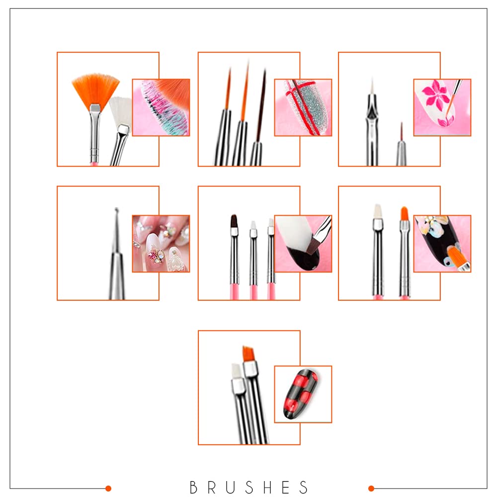 KANZA - 30 Pieces Nail Brushes Combo Pack(2 Sets) | Acrylic Nail Art Brushes for UV Gel Salon Home Use Nail Accessories | Nail Art Dotting Brush Set Pink| Nail Design Tool |Manicure Pedicure Tools Set