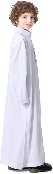 XINNI Long Sleeve Stand Collar Arabic Thobe Islamic Caftan with Pockets for Boy