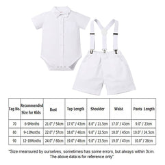 Baby Boys Formal Suit Set Short Sleeve Bowtie T-Shirt Suspenders Shorts Pants Wedding Tuxedo Outfits Cake Smash Clothes 0-6M