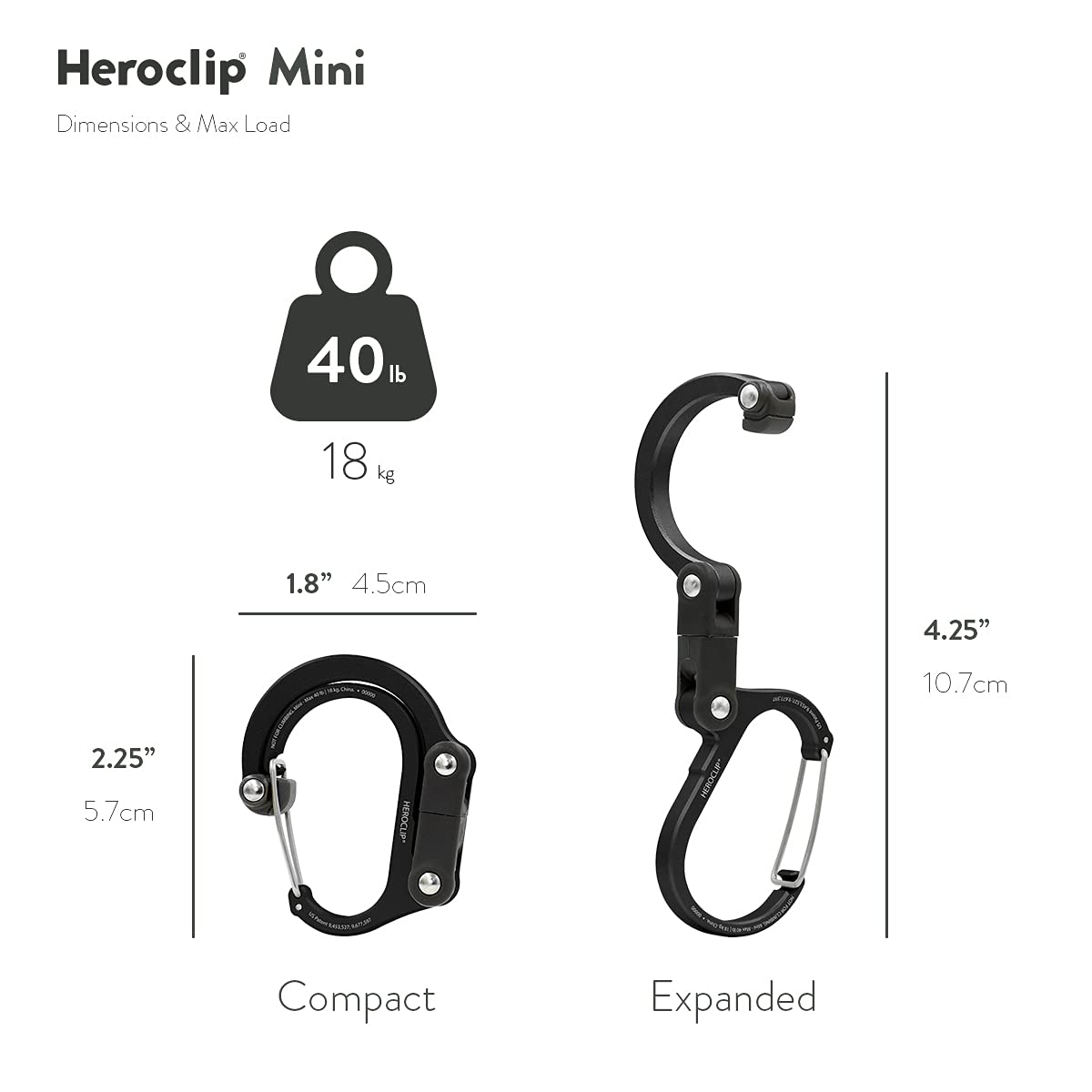 HEROCLIP Carabiner Clip and Hook (Mini) for Travel, Luggage, and Small Bags