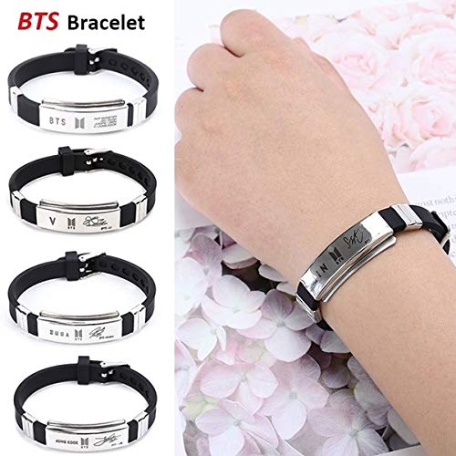 Yellow Chimes Kpop BTS Band Exquisite Signature Rap Monster Silicon Unisex by Yellow Chimes Silver Plated Charm Bracelet for Men (Silver Black) (YCFJBR-01RAPM-SLBK)