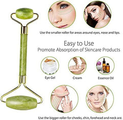Jade Roller & Gua Sha Set Face Roller and Gua Sha Facial Body Eyes Neck Massager Tools for Skin Care Routine and Puffiness Reduce Wrinkles Aging, Zinc alloy silent roller (GREEN)